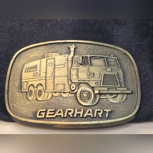 Gearhart Trucks Promo Brass Belt Buckle Oilfield Services Vintage